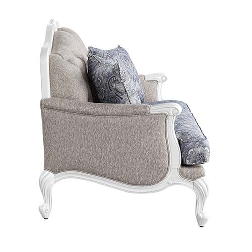 ACME Ciddrenar Fabric & White Loveseat with 3 Pillows Model 54311