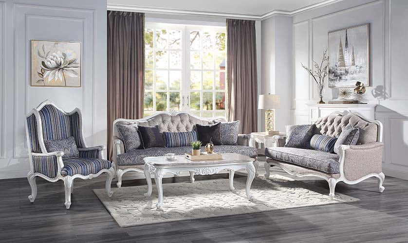 ACME Ciddrenar Fabric & White Loveseat with 3 Pillows Model 54311