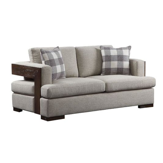ACME Niamey Fabric & Walnut Loveseat with 2 Pillows Model 54851