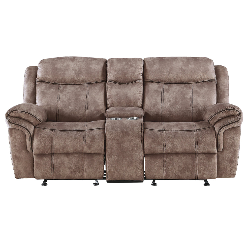 ACME Zubaida Two Tone Chocolate Velvet Motion Loveseat & Console with USB Port Model 55021