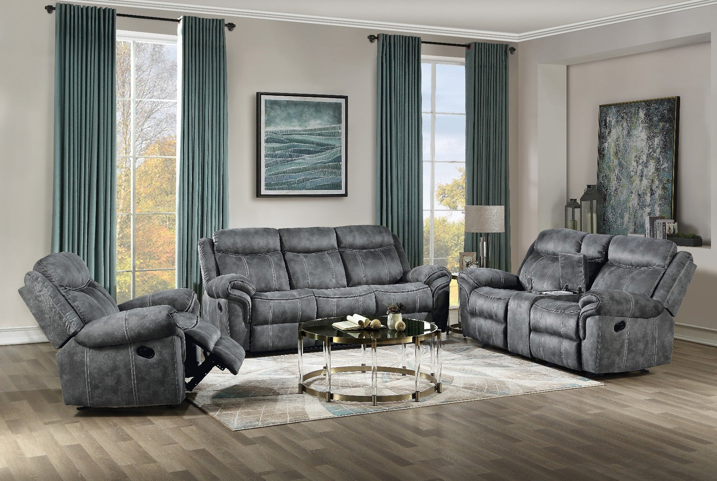 ACME Zubaida Two Tone Gray Velvet Motion Glider Recliner Model 55027