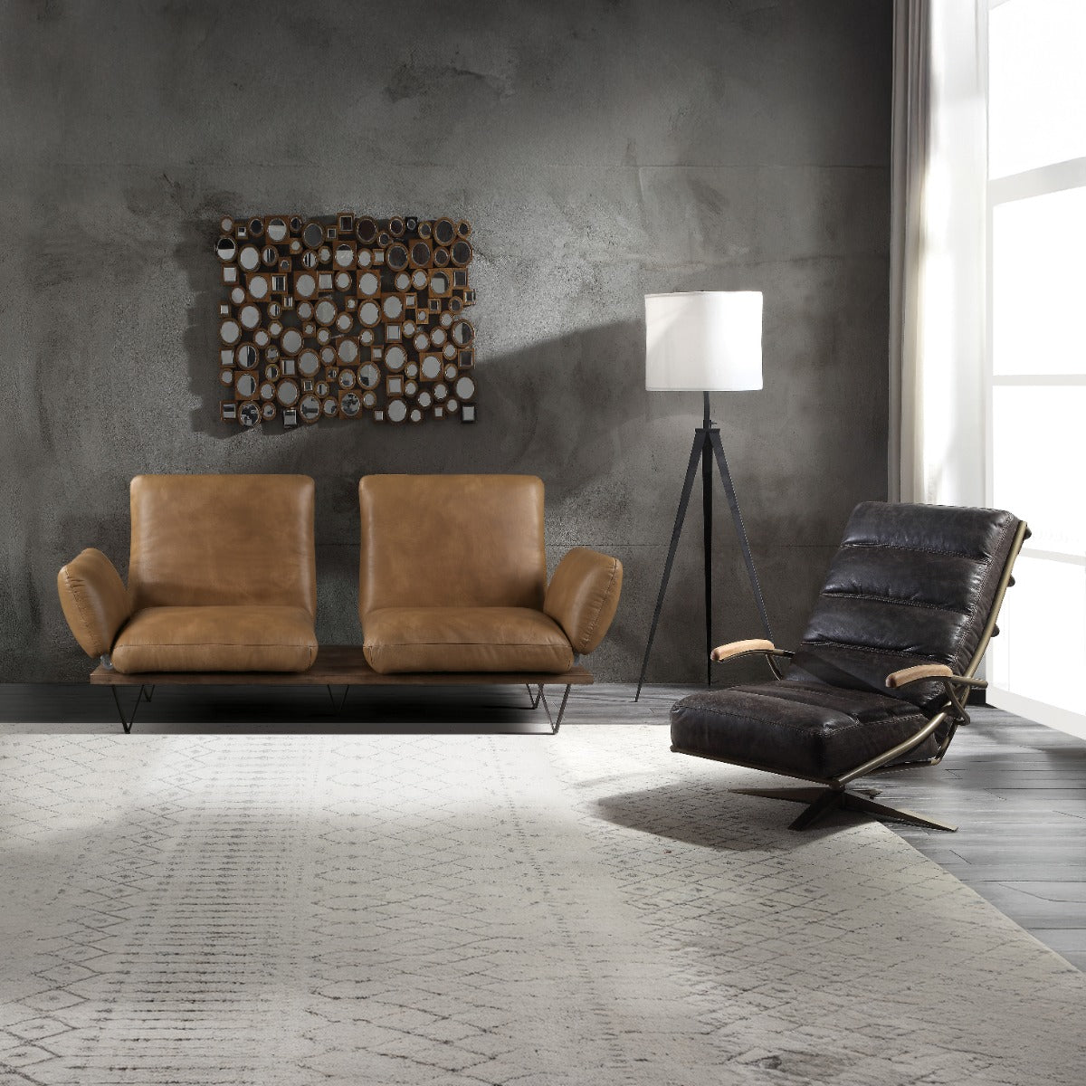 ACME Narech Nutmeg Top Grain Leather Sofa with Swivel Model 55065