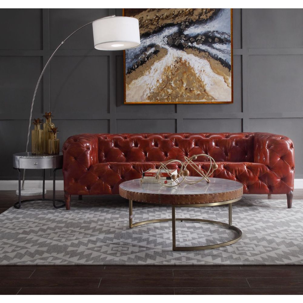 ACME Tamas Aluminum & Cocoa Top Grain Leather Coffee Table Model 84885