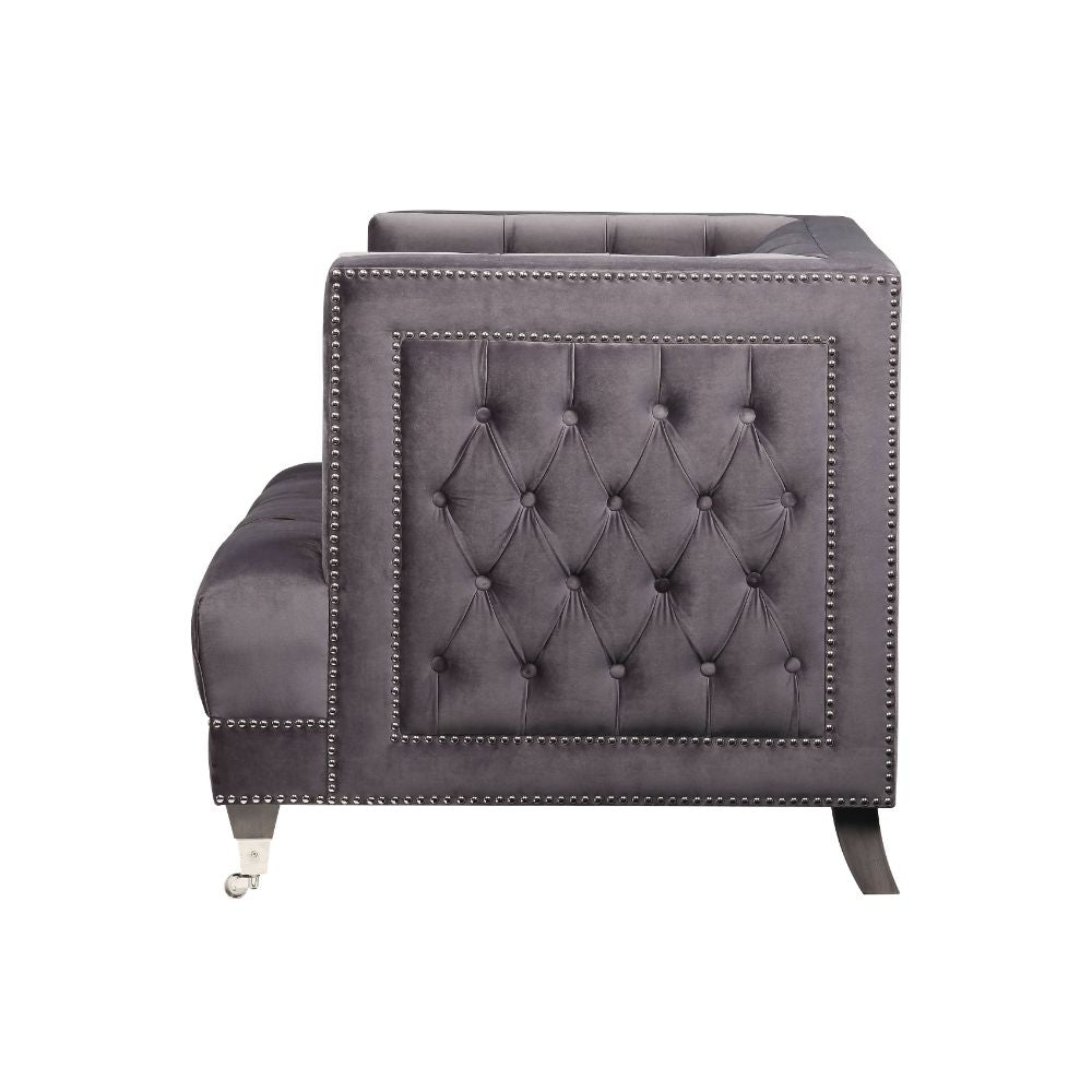 ACME Hegio Gray Velvet Loveseat with 2 Pillows Model 55266
