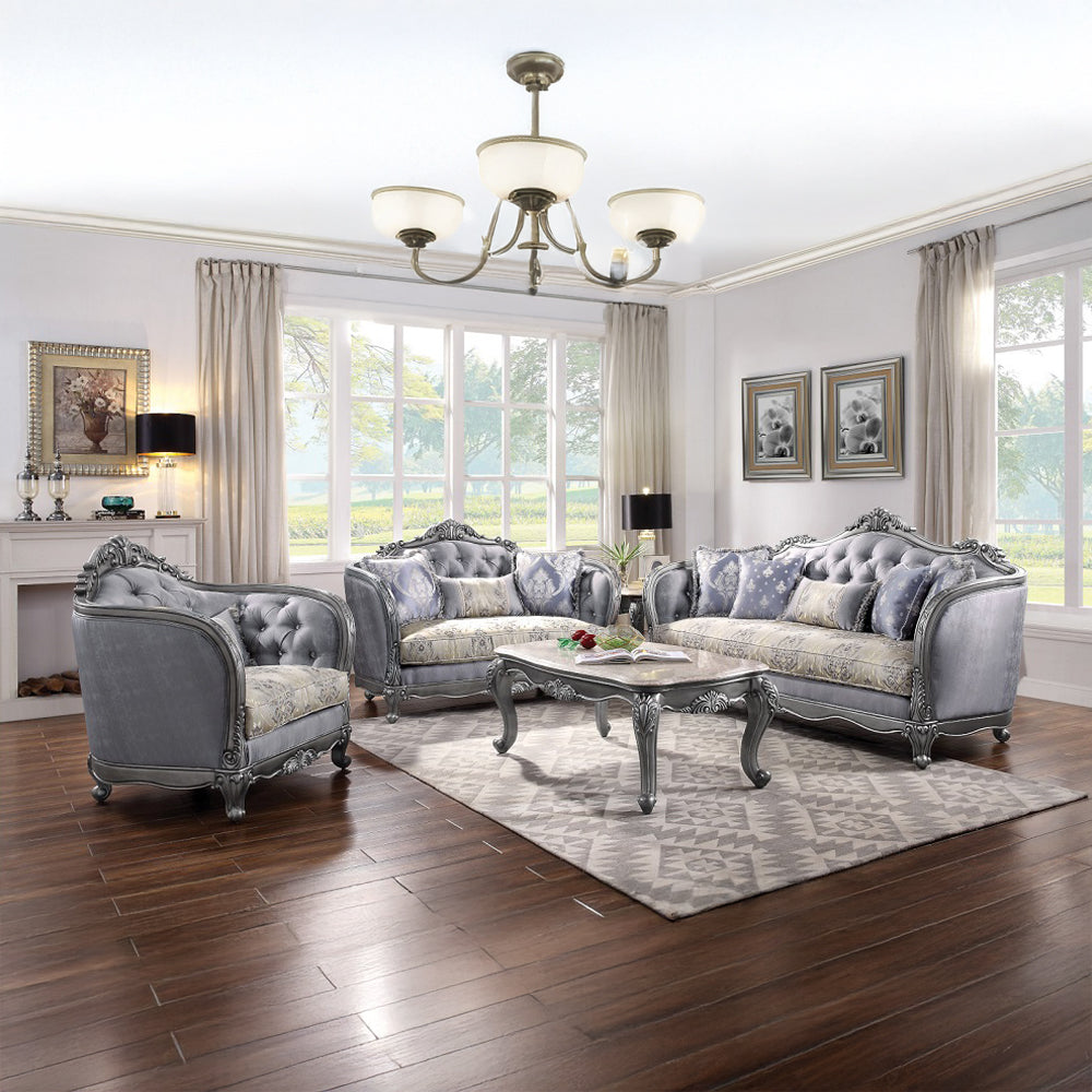 ACME Ariadne Fabric & Platinum Sofa with 5 Pillows Model 55345