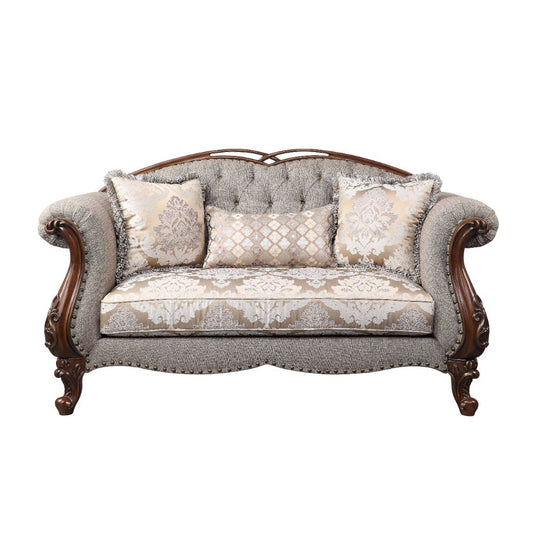 ACME Miyeon Fabric & Cherry Loveseat with 3 Pillows Model 55366