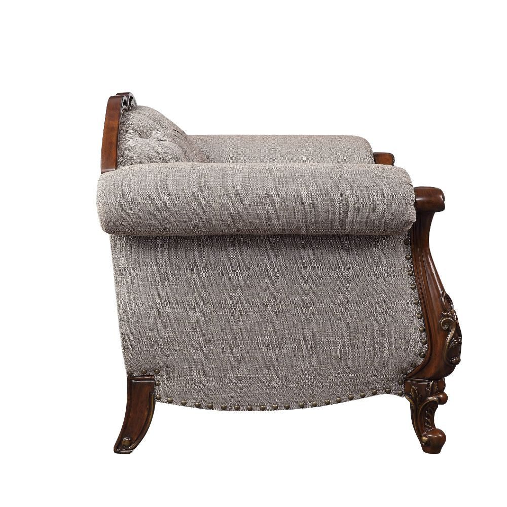 ACME Miyeon Fabric & Cherry Loveseat with 3 Pillows Model 55366