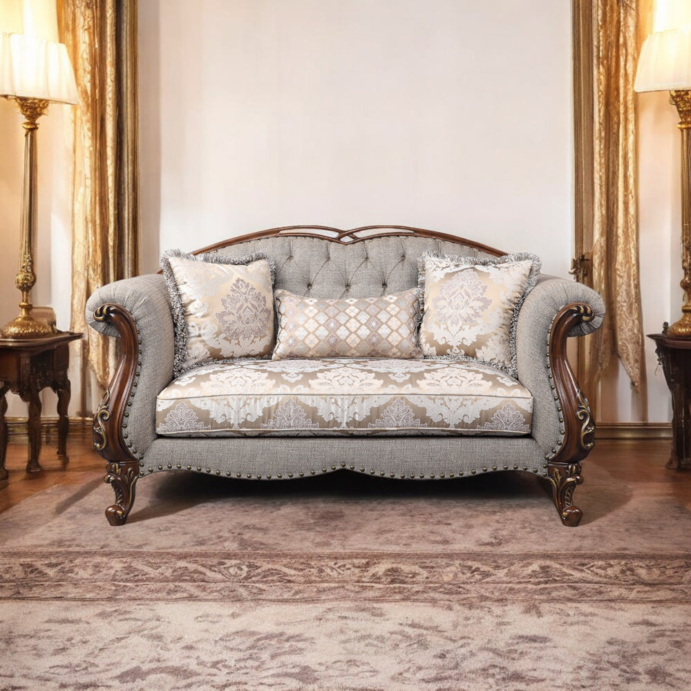 ACME Miyeon Fabric & Cherry Loveseat with 3 Pillows Model 55366