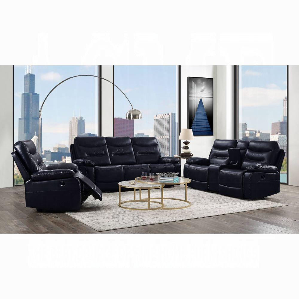 ACME Aashi Navy LeatherGel Match Motion Loveseat with Console Model 55371