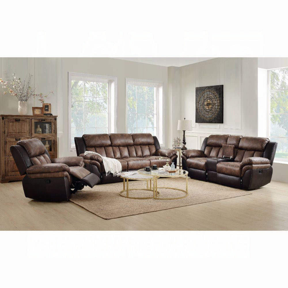 ACME Jaylen Toffee & Espresso Polished Microfiber Motion Loveseat with Console Model 55426