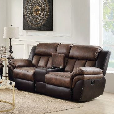 ACME Jaylen Toffee & Espresso Polished Microfiber Motion Loveseat with Console Model 55426