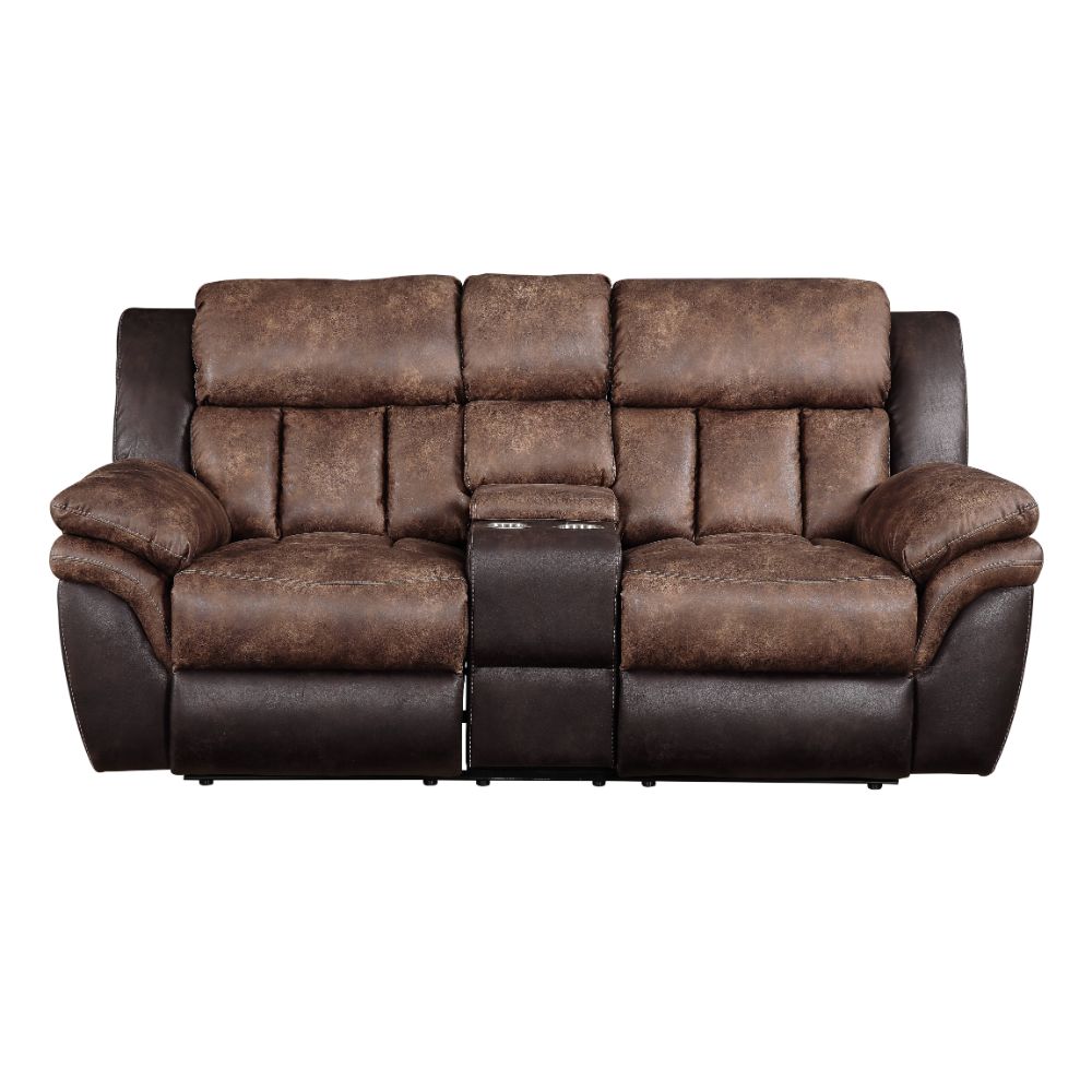 ACME Jaylen Toffee & Espresso Polished Microfiber Motion Loveseat with Console Model 55426