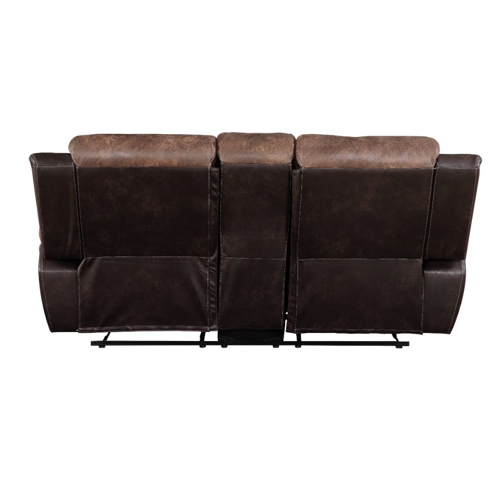 ACME Jaylen Toffee & Espresso Polished Microfiber Motion Loveseat with Console Model 55426