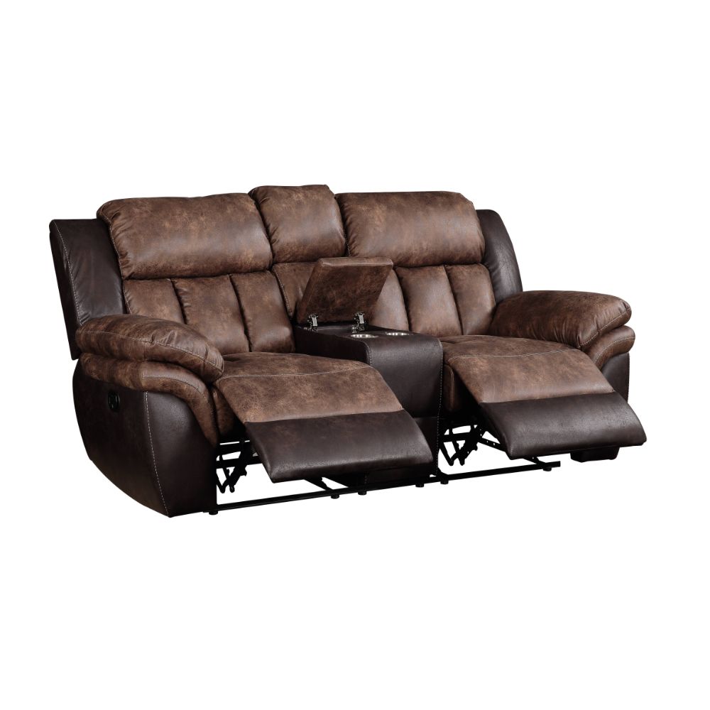 ACME Jaylen Toffee & Espresso Polished Microfiber Motion Loveseat with Console Model 55426
