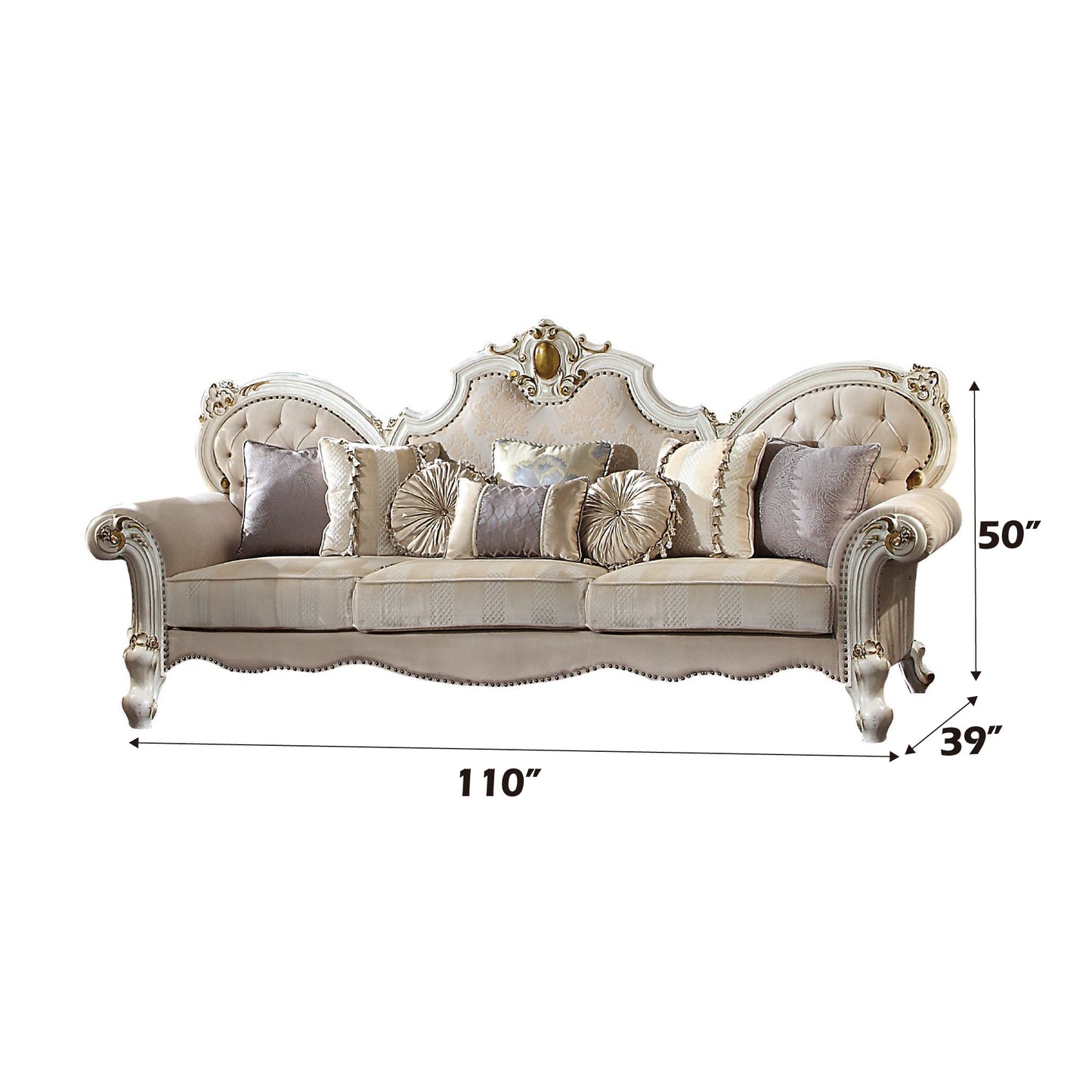 ACME Picardy Fabric & Antique Pearl Oversized Sofa with 8 Pillows Model 55465