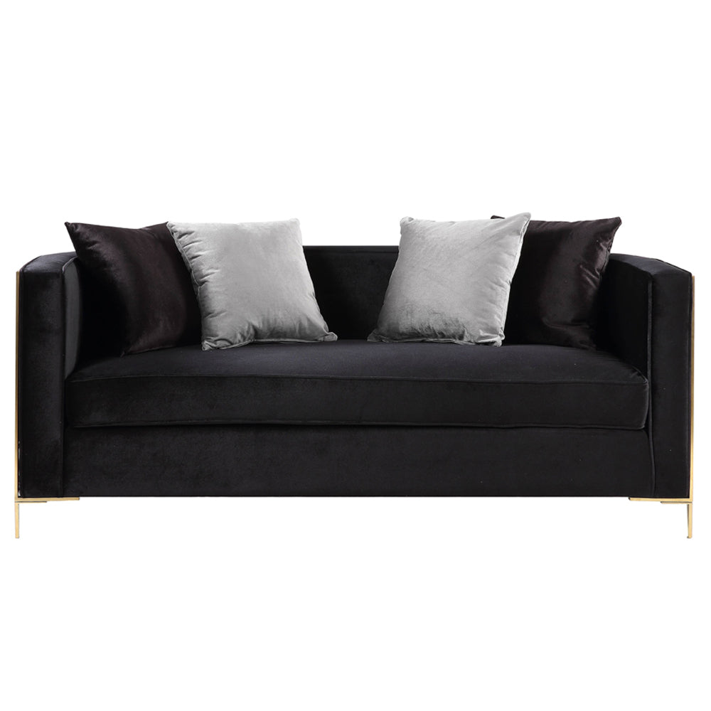 ACME Fergal Black Velvet & Gold Loveseat with 4 Pillows Model 55666