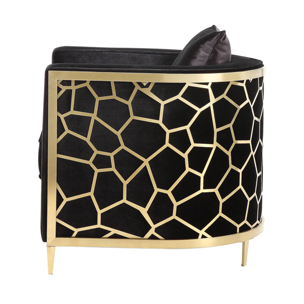 ACME Fergal Black Velvet & Gold Loveseat with 4 Pillows Model 55666
