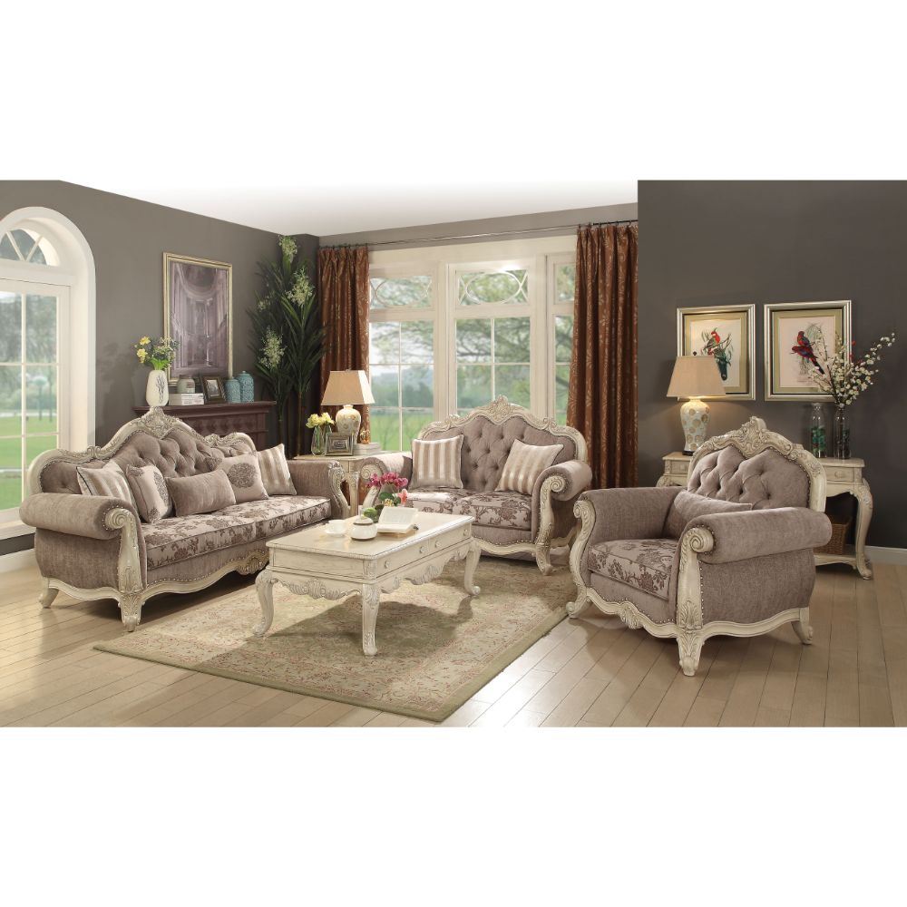 ACME Ragenardus Gray Fabric & Antique White Loveseat with 2 Pillows Model 56021