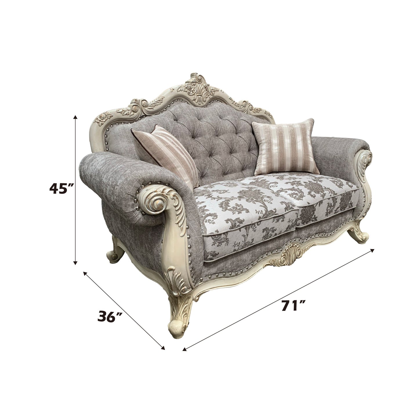 ACME Ragenardus Gray Fabric & Antique White Loveseat with 2 Pillows Model 56021