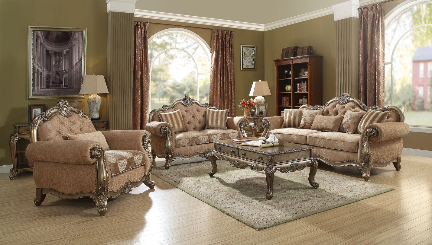 ACME Ragenardus Fabric & Vintage Oak Sofa with 5 Pillows Model 56030