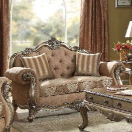 ACME Ragenardus Fabric & Vintage Oak Loveseat with 2 Pillows Model 56031