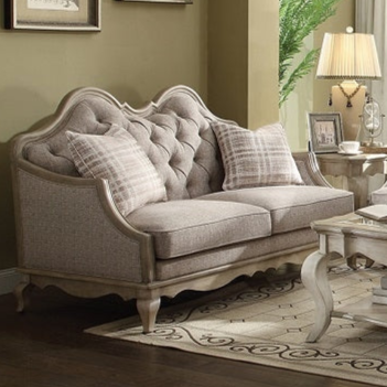 ACME Chelmsford Beige Fabric & Antique Taupe Loveseat with 2 Pillows Model 56051