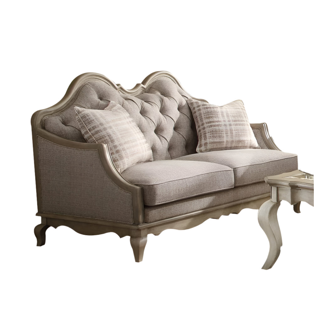 ACME Chelmsford Beige Fabric & Antique Taupe Loveseat with 2 Pillows Model 56051