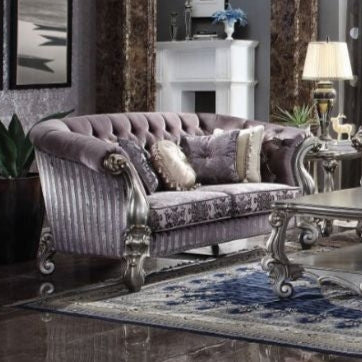ACME Versailles Velvet & Antique Platinum Loveseat with 5 Pillows Model 56826