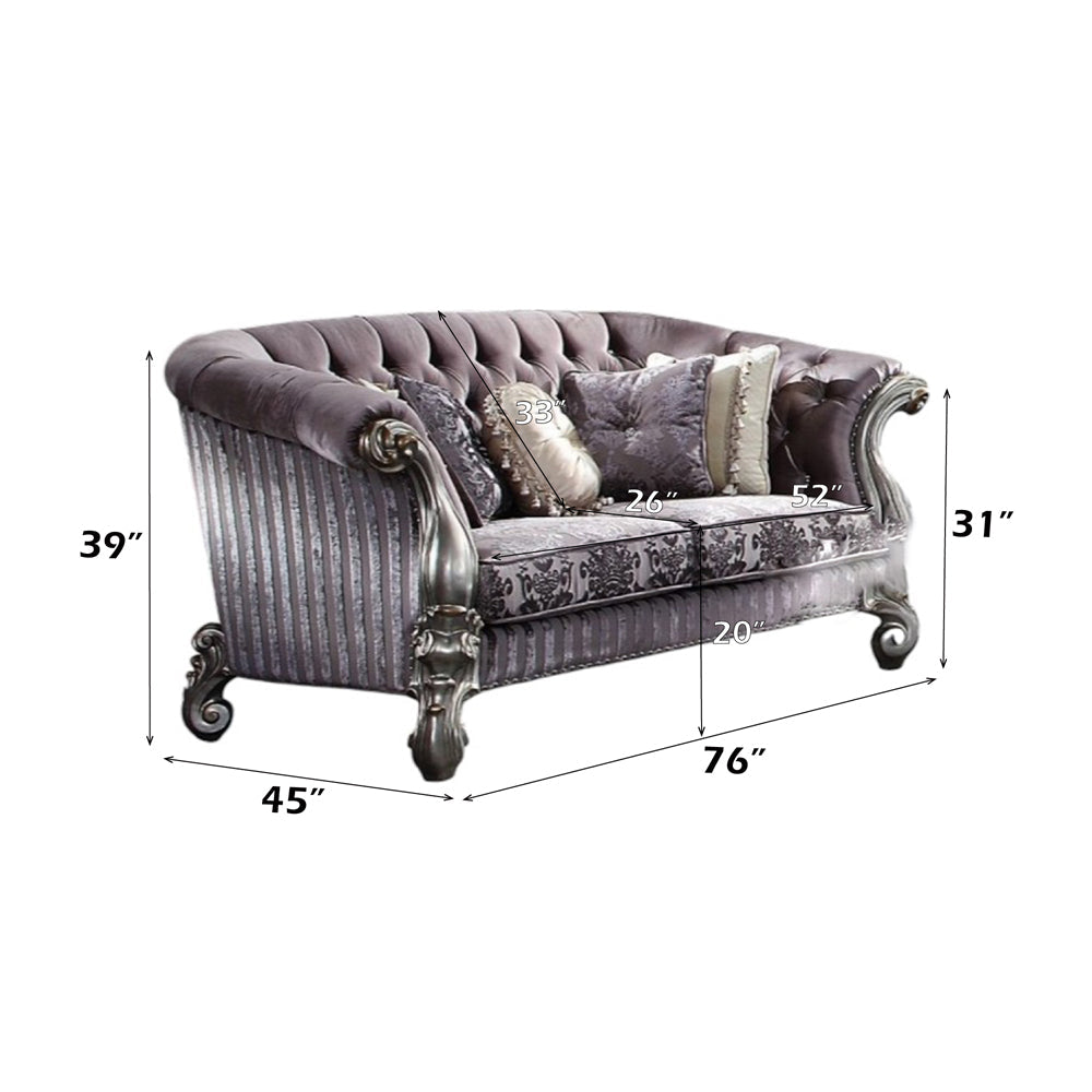 ACME Versailles Velvet & Antique Platinum Loveseat with 5 Pillows Model 56826