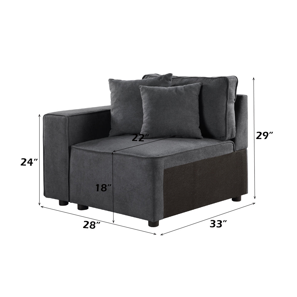 ACME Silvester Gray Fabric Modular Left Facing Chair with 2 Pillows Model 56871