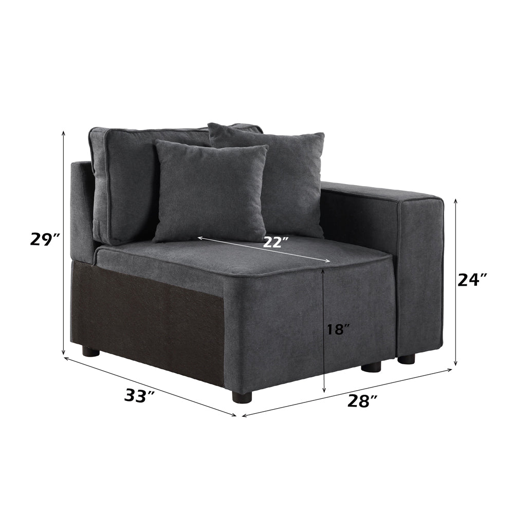 ACME Silvester Gray Fabric Modular Right Facing Chair with 2 Pillows Model 56872