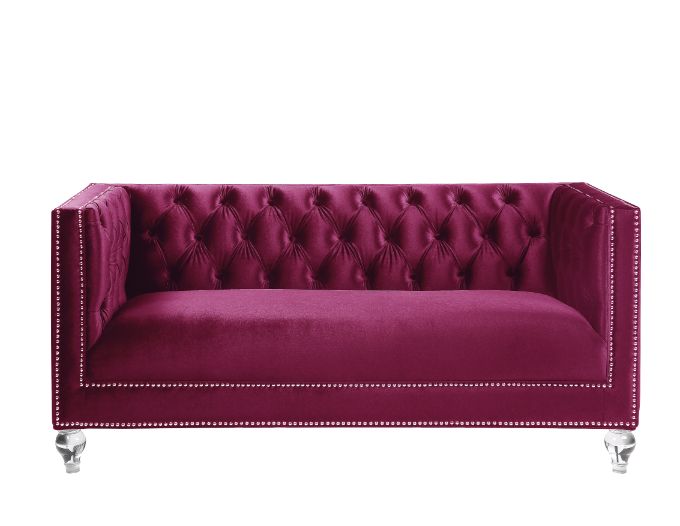 ACME Heibero Burgundy Velvet Loveseat with 2 Pillows (Same LV01401) Model 56896