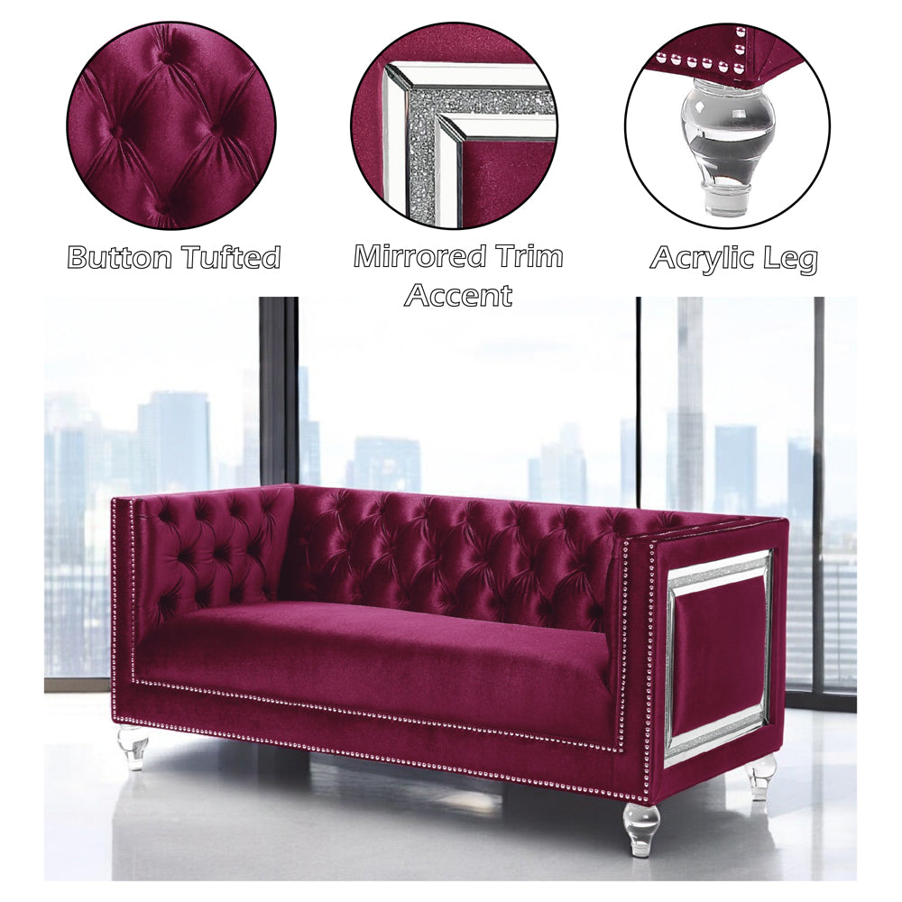 ACME Heibero Burgundy Velvet Loveseat with 2 Pillows (Same LV01401) Model 56896