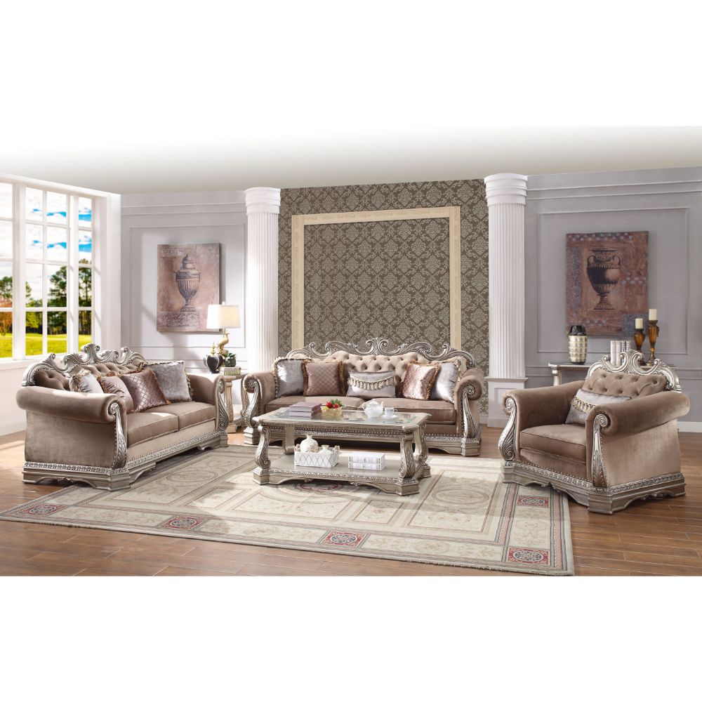 ACME Northville Velvet & Antique Silver Sofa with 5 Pillows Model 56930