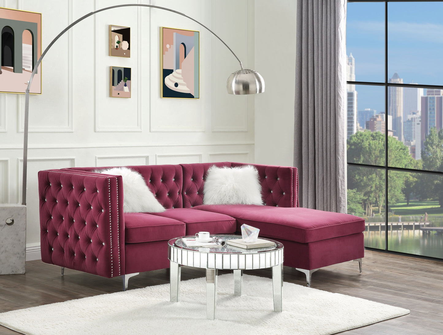 ACME Jaszira Burgundy Velvet Modular Left Facing & Right Facing Arms Model 57330