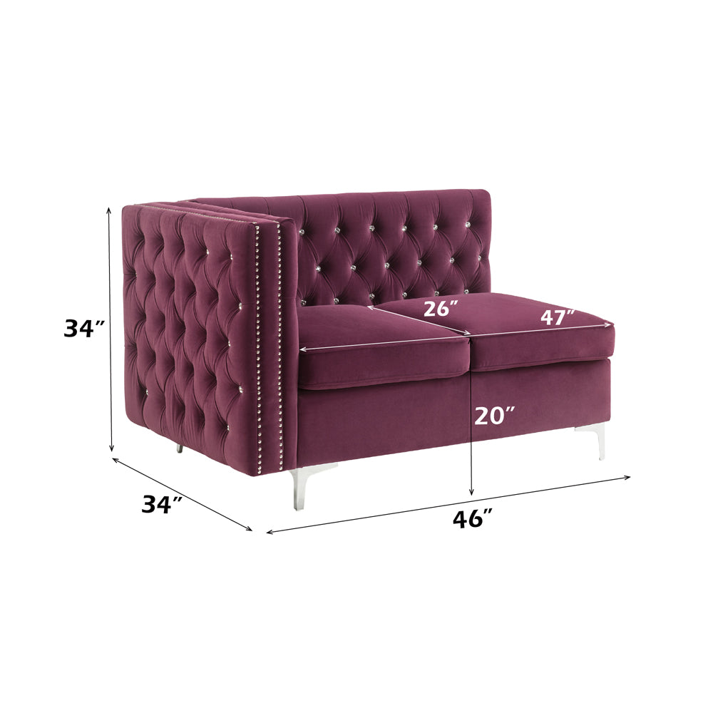 ACME Jaszira Burgundy Velvet Modular Armless Loveseat with 2 Pillows Model 57331