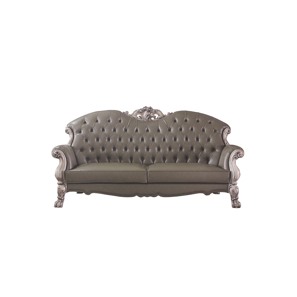 ACME Dresden Synthetic Leather & Vintage Bone White Sofa with 5 Pillows Model 58175