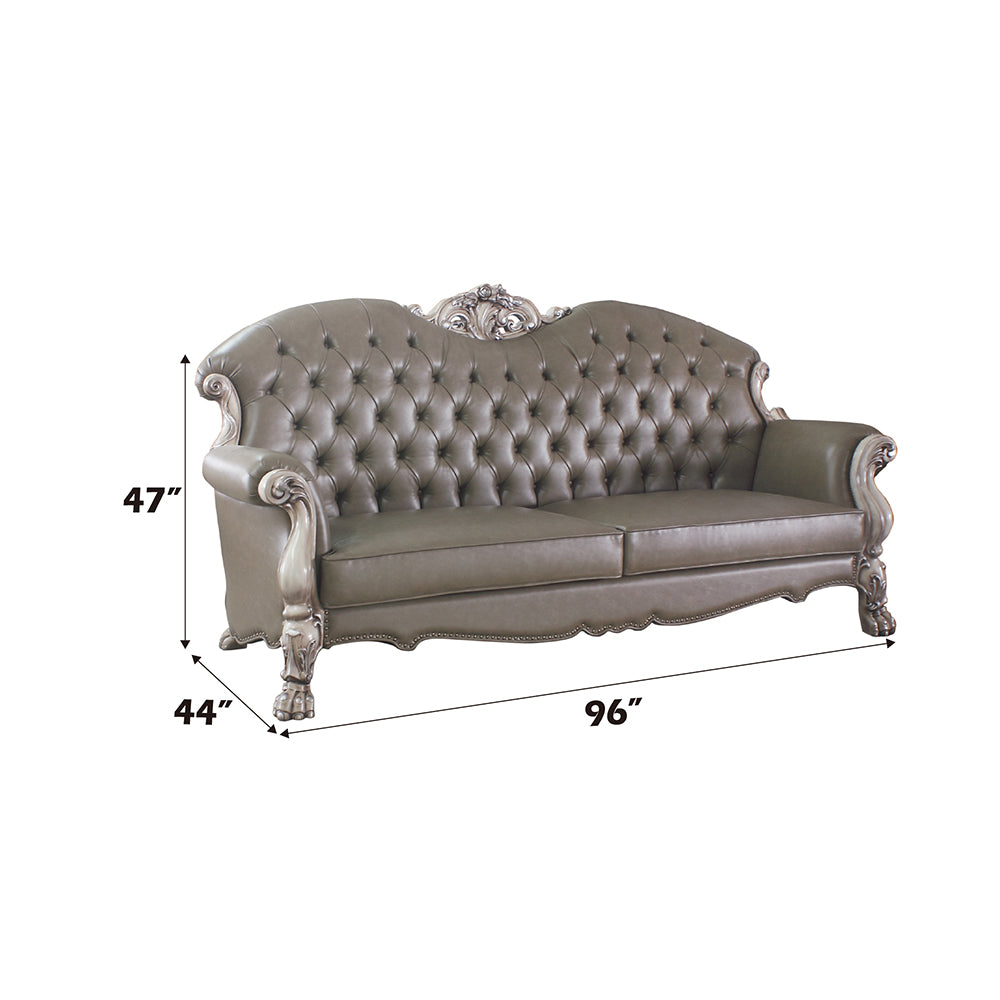 ACME Dresden Synthetic Leather & Vintage Bone White Sofa with 5 Pillows Model 58175