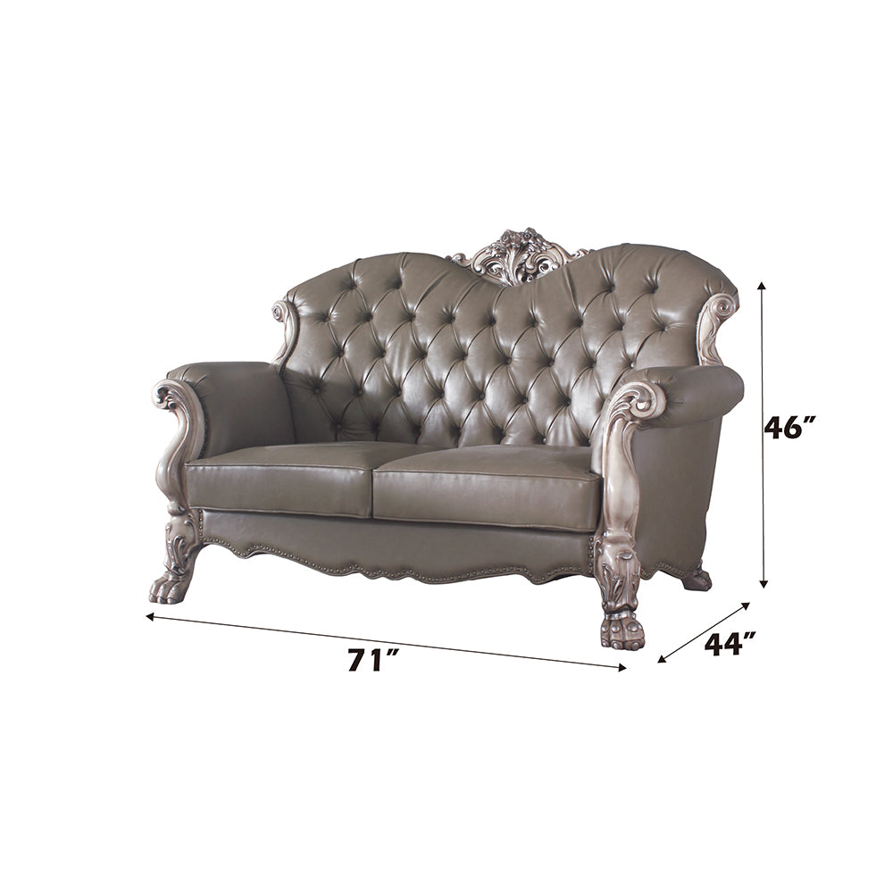 ACME Dresden Synthetic Leather & Vintage Bone White Loveseat with 3 Pillows Model 58176