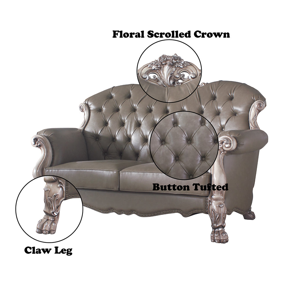 ACME Dresden Synthetic Leather & Vintage Bone White Loveseat with 3 Pillows Model 58176