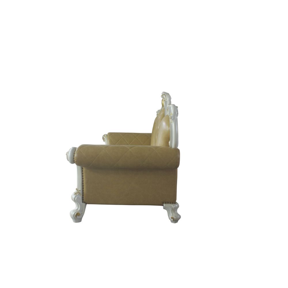 ACME Picardy Butterscotch Synthetic Leather & Antique Pearl Sofa with 5 Pillows Model 58210