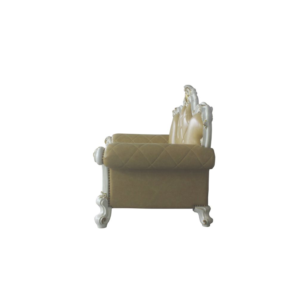 ACME Picardy Butterscotch Synthetic Leather & Antique Pearl Loveseat with 3 Pillows Model 58211