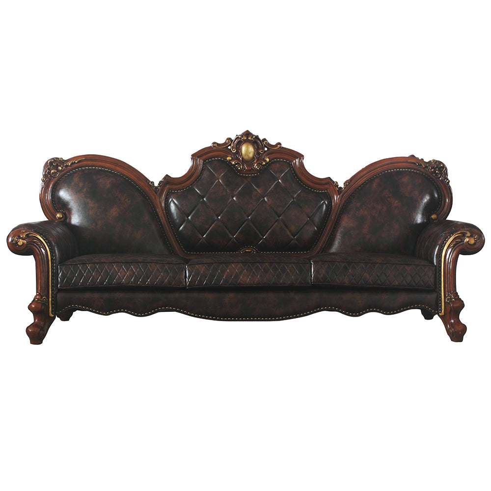 ACME Picardy Synthetic Leather & Honey Oak Oversized Sofa with 5 Pillows Model 58220