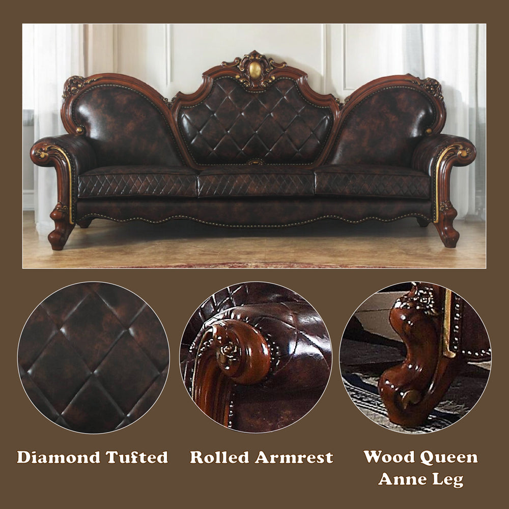 ACME Picardy Synthetic Leather & Honey Oak Oversized Sofa with 5 Pillows Model 58220