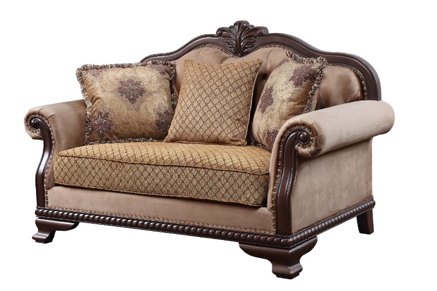 ACME Chateau De Ville Fabric & Espresso Loveseat with 3 Pillows(Same LV01589) Model 58266