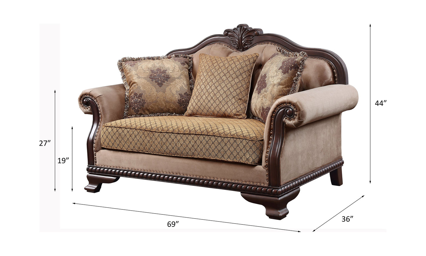 ACME Chateau De Ville Fabric & Espresso Loveseat with 3 Pillows(Same LV01589) Model 58266
