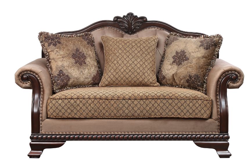 ACME Chateau De Ville Fabric & Espresso Loveseat with 3 Pillows(Same LV01589) Model 58266