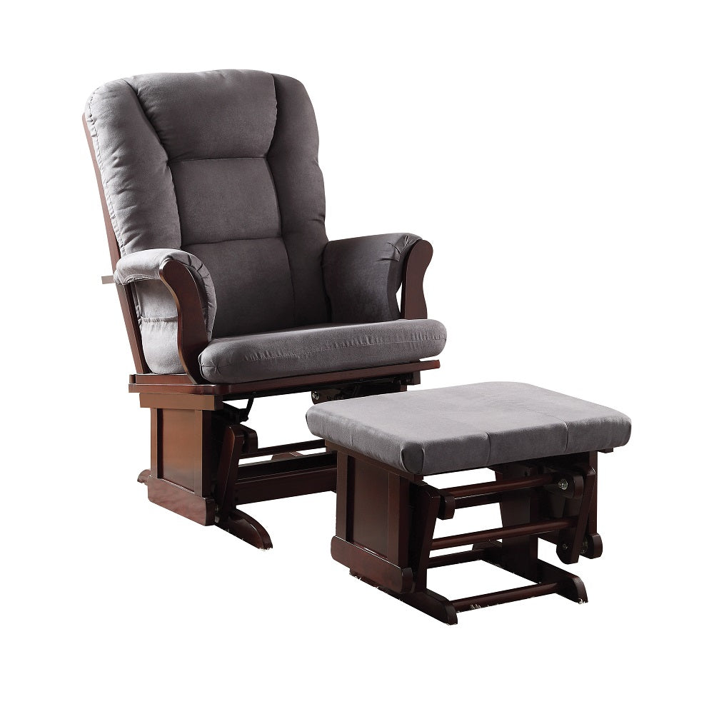 ACME Aeron Gray Microfiber & Cherry Glider Chair & Ottoman Model 59338