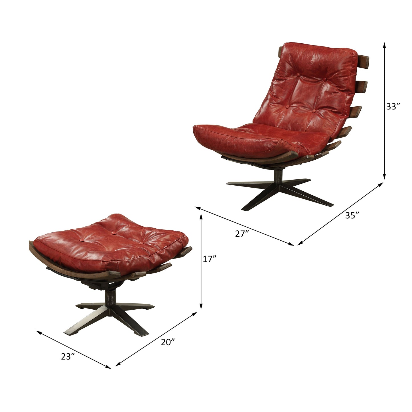 ACME Gandy Antique Red Top Grain Leather Chair & Ottoman Model 59531