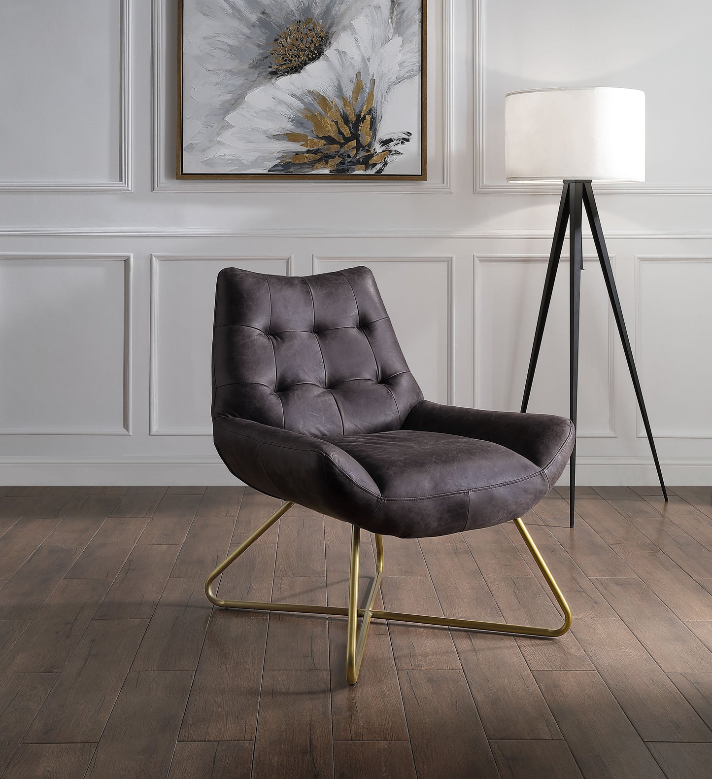 ACME Dhalsim Antique Ebony Top Grain Leather Accent Chair Model 59666